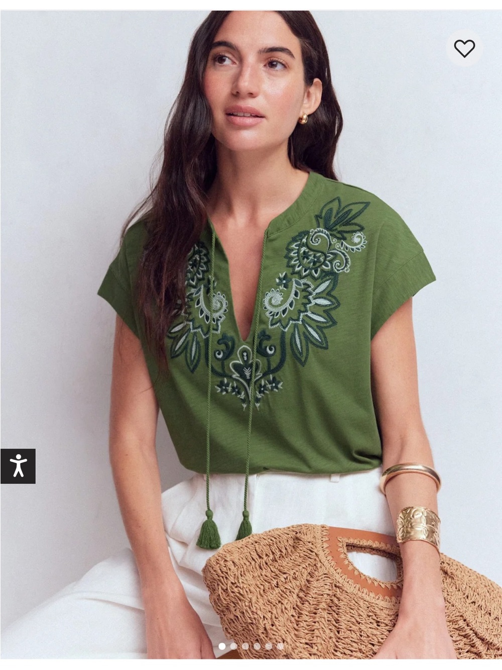 NWT BODEN Nina Embroidered Notch T-shirt Size 14